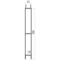 25mm - Bordwandprofil Alu eloxiert, Höhe 20cm, Steckprofil Mittelteil, individuelle Höhe zusammenstellbar, Meterware
