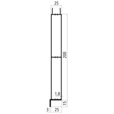 25mm - Bordwandprofil Alu blank, Höhe 20cm, Steckprofil Unterteil mit Nase innen unten, Meterware