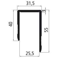 U-Einfassung ungleichschenklig, Alu eloxiert, Länge wählbar von 300mm - 6.000mm